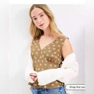 NWT 14 XL loft cream daisy peplum boho tank top shirt floral Ann Taylor